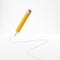 Yellow graphite pencil drawing a curved line on white paper background. Creative design or drawing concept