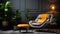 Yellow gray armchair flowerpots living-room ai generated background image