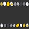 Yellow gray Easter eggs in rows double horizontal border on dark
