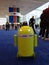 Yellow-green Android robot rolls around at the Google IO Android