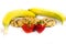 Yellow and green banana`s chocolate chip cookies strawberry`s