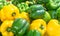 Yellow and green bell peppers on supermarket. Healthy and fresh recipe