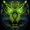 Yellow, Green, Blue and Black Neon Cyborg Tiger Robotic Illustration, Generative AI