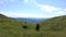 Yellow-green hill and sky with clouds. Wild grasses.