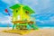 Yellow and green lifeguard tower in Miami Beach