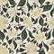 Yellow green olive abstract based seamless flower and leaves pattern