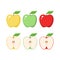 Yellow, green and red apples clipart cartoons. Sliced apple.