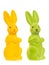 Yellow and green standing easter bunny`s isolated