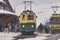 Yellow/green train of Jungfrau Bahn at Kleine Scheidegg station