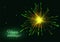 Yellow green vector fireworks greeting background, copy space.