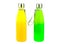 Yellow  green water bottle thermos flask on white background