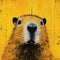 Yellow Groundhog Face Painting With Satirical Twist