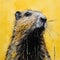 Yellow Groundhog Painting In Tanbi Kei Style - High-contrast Realism