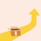 Yellow Growing arrow and money box stock market crash vector illustration. Business concept.