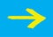 Yellow grungy arrow direction sign painted with hand brush over vivid bright blue color simple background vector illustration