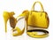 Yellow handbag, shoes and belt isolated on white background. 3D illustration