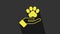 Yellow Hands with animals footprint icon isolated on grey background. Pet paw in heart. Love to the animals. 4K Video