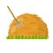 Yellow haystack and hayfork. Cartoon flat illustration. Rustic sheaf