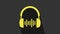 Yellow Headphone and sound waves icon isolated on grey background. Concept object for listening to music, service