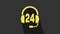 Yellow Headphone for support or service icon isolated on grey background. Consultation, hotline, call center, faq