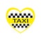 Yellow heart with checkered taxi and the word taxi. vector. isolate.