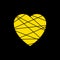 Yellow heart icon. Grunge texture shape sign isolated on black background. Vector illustration, Symbol of romantic, love