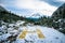 Yellow helipad with mountain view