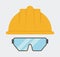 Yellow helmet glasses icon. Vector graphic