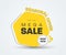 Yellow hexagonal vector sticker for mega sale. Tag template for discounts, seasonal offers