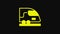 Yellow High-speed train icon isolated on black background. Railroad travel and railway tourism. Subway or metro