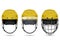 Yellow hockey helmet in three varieties