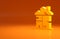 Yellow Homeless cardboard house icon isolated on orange background. Minimalism concept. 3d illustration 3D render