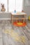 Yellow hopscotch floor sticker in room at home