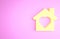 Yellow House with heart inside icon isolated on pink background. Love home symbol. Family, real estate and realty