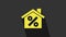 Yellow House with percant discount tag icon isolated on grey background. Real estate home. Credit percentage symbol. 4K