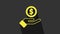 Yellow Human hand giving money icon isolated on grey background. Receiving money icon. 4K Video motion graphic animation