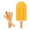 Yellow ice cream on a stick with wooden ice cream sticks flat isolated