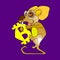 Yellow icon bit hungry eats the mouse. bitcoin symbol isolated on dark red background. A cartoon illustration.