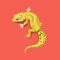 Yellow iguana on an orange background. Vector graphics.