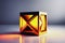 A yellow illuminated cube sits atop a triangle, emitting an inviting warm light, made with generative ai