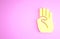 Yellow Indian symbol hand icon isolated on pink background. Minimalism concept. 3d illustration 3D render