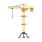 Yellow Industrial Crane Heavy Elevating Construction Equipment Flat Vector Illustration