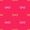 Yellow Infinity icon isolated seamless pattern on red background. Vector Illustration