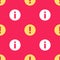 Yellow Information icon isolated seamless pattern on red background. Vector Illustration