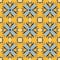 Yellow italian ceramic tile seamless pattern backgrounds. Traditional ornate talavera decorative color tiles azulejos
