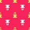 Yellow Jelly bear candy icon isolated seamless pattern on red background. Vector