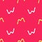 Yellow Jelly worms candy icon isolated seamless pattern on red background. Vector