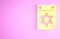 Yellow Jewish calendar with star of david icon isolated on pink background. Hanukkah calendar day. Minimalism concept