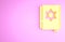 Yellow Jewish torah book icon isolated on pink background. Pentateuch of Moses. On the cover of the Bible is the image