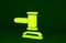 Yellow Judge gavel icon isolated on green background. Gavel for adjudication of sentences and bills, court, justice